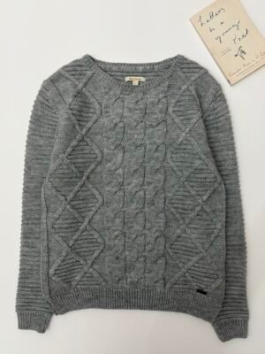 Barbour Grey Cable-Knit Wool Jumper